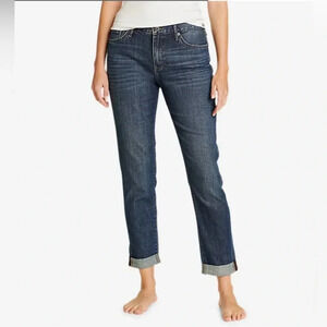 EDDIE BAUER Boyfriend Relaxed Button Fly Ladies Specially Dyed Dark Jean Sz T20